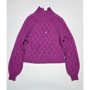 American Eagle Cable Knit Turtleneck Cropped Sweater Purple Small S‎